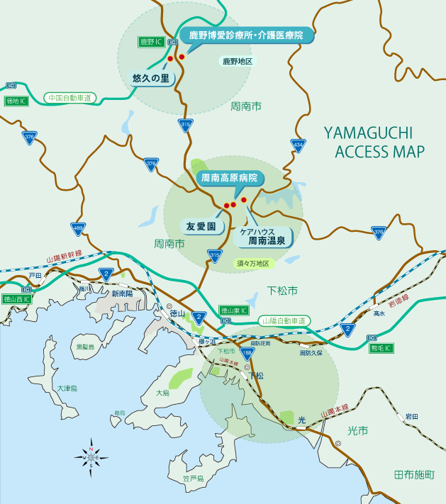 アクセスマップ(山口県東部広域地図)